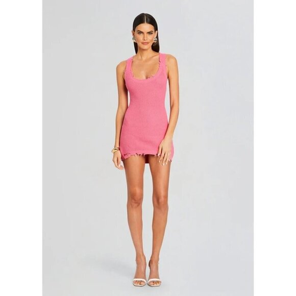 SER.O.YA Yonit Tank Dress in Watermelon Medium Womens Knit Distressed Mini - Picture 1 of 16